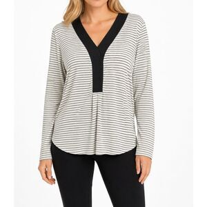 Ivanka Trump White and Black Striped V Neck Blouse Women's size Medium